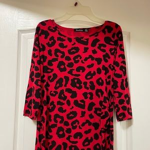Boohoo Red Cheetah Print Maternity Dress